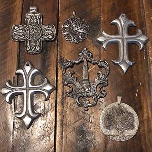 6 large Faith metal charms. Crafts, ornaments, gift trim, jewelry making, art.